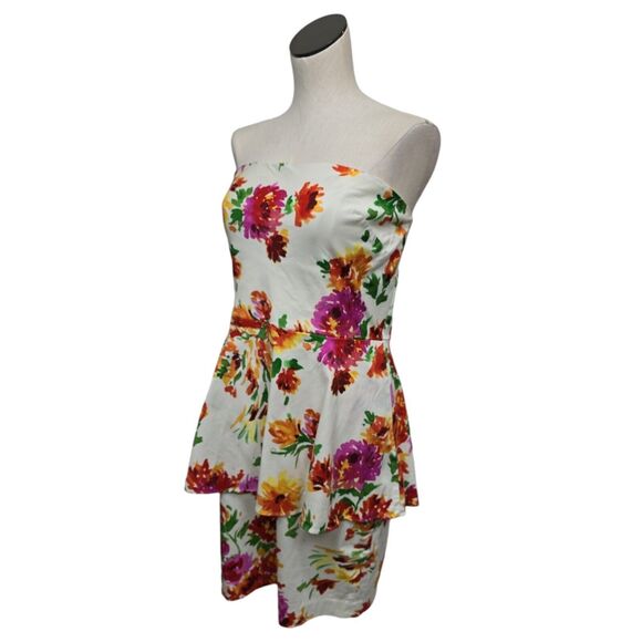 Betsey Johnson Peplum Floral Strapless Mini Dress Womens Size 14 Sweetheart - Picture 7 of 11